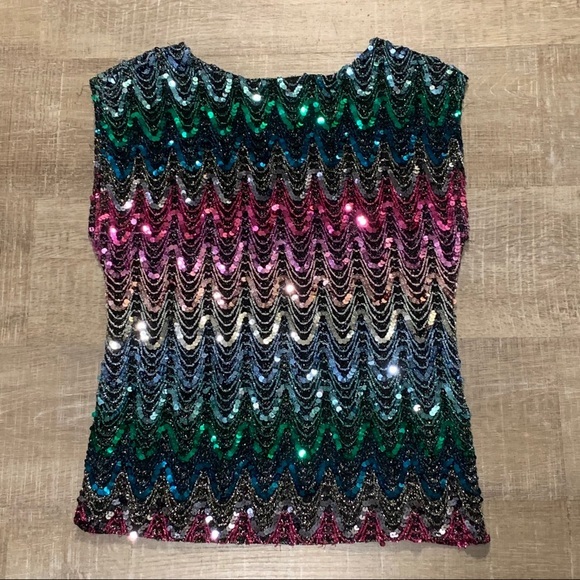 Vintage Justine Todd Rainbow Sequin Blouse | Small - Picture 4 of 6